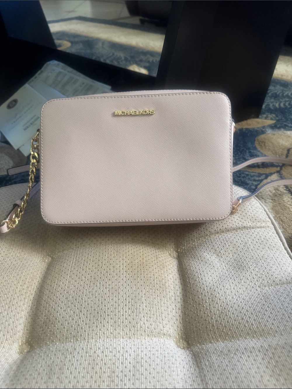 Michael Kors Blush Pink Saffiano Crossbody Bag with Gold Chain
